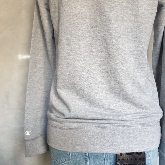 Champion Wm's Heather Grey French Terry Boatneck Sweatshirt Long Relaxed Fit MD - Picture 3 of 16